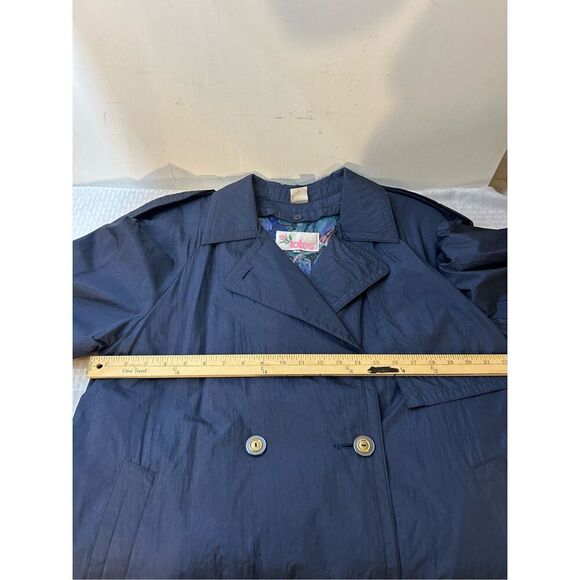Totes raincoat blue belted womens 10p flower pattern lining 100 nylon Korea #226 - Picture 7 of 7